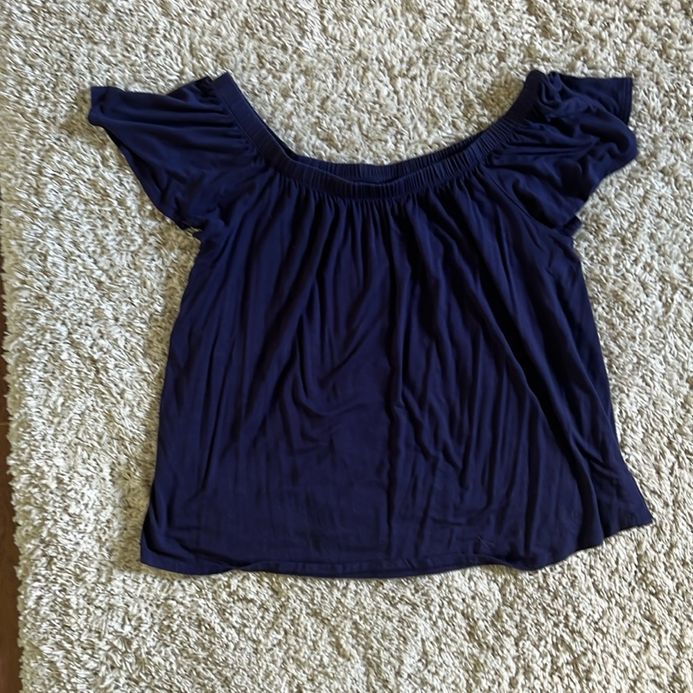 Torrid Off the Shoulder Flutter sleeve Navy Blue Drapey top size 2